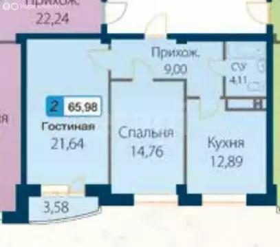 2-комнатная квартира: Махачкала, улица Времена Года, 9к1 (66 м)
