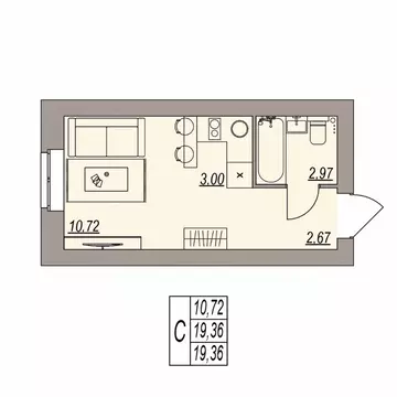 Студия Волгоградская область, Волгоград ул. Расула Гамзатова (19.36 м)