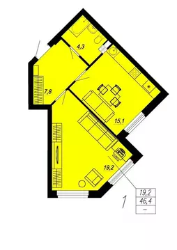 1-к кв. Свердловская область, Екатеринбург ул. Блюхера, 93 (45.6 м)