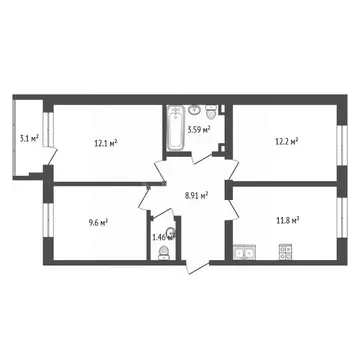 3-к кв. Тюменская область, Тюмень ул. Надира Сагдеева, 4 (59.6 м)