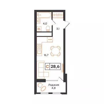 1-к кв. Тюменская область, Тюмень UNO жилой комплекс (28.6 м)