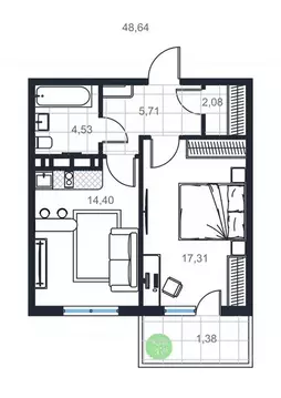 1-к кв. Дагестан, Каспийск просп. Акулиничева (48.64 м)