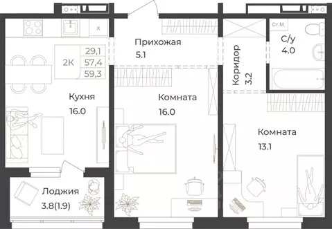 2-к кв. Алтай, Горно-Алтайск Социалистическая ул., 82 (59.3 м)