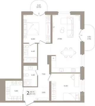 2-к кв. Башкортостан, Стерлитамак ул. Мира, 70 (84.4 м)