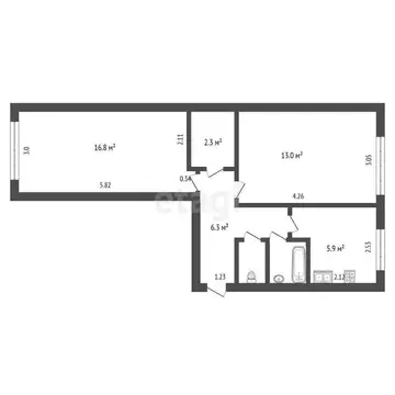 2-комнатная квартира: Омск, улица Лукашевича, 15 (47.6 м)