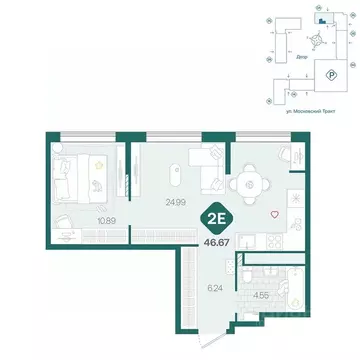 1-к кв. Тюменская область, Тюмень Сибирский жилой комплекс (46.67 м)