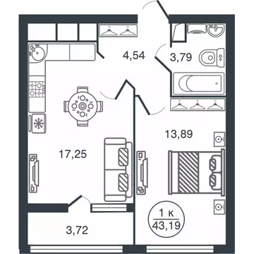 1-к кв. Тверская область, Тверь Бурашевское ш., 60 (43.19 м)