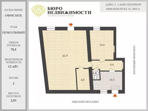 Офис в Санкт-Петербург Невский просп., 51 (79 м)