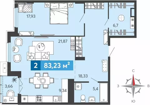 2-комнатная квартира: Засечное, Прибрежный бульвар, 5 (83.23 м)