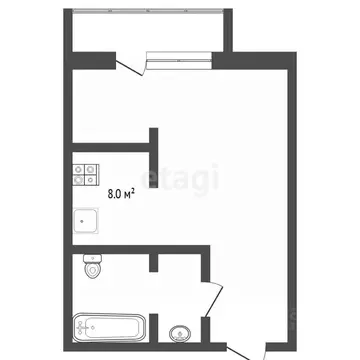 Студия Тюменская область, Тюмень ул. Ю.-Р.Г. Эрвье, 24к1 (29.4 м)