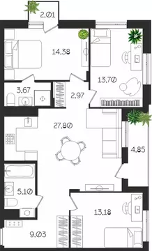 3-к кв. Тульская область, Тула ул. Богородицкая, 8В (96.69 м)