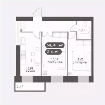 2-к кв. Красноярский край, Красноярск Академгородок мкр,  (54.34 м)