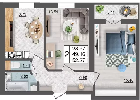 2-к кв. Смоленская область, Смоленск Максимум жилой комплекс (52.27 м)