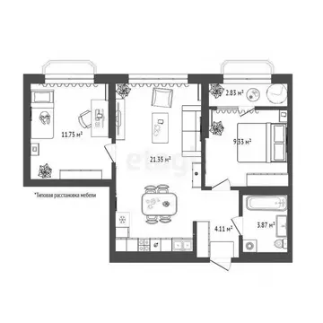 2-к кв. Тюменская область, Тюмень ул. Фармана Салманова, 3 (49.4 м)