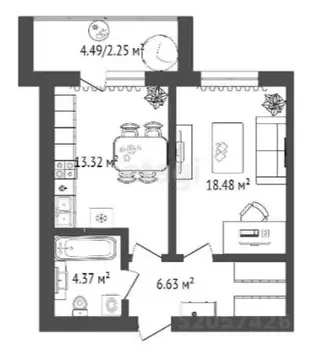1-к кв. Омская область, Омск ул. Гусарова, 48 (46.3 м)