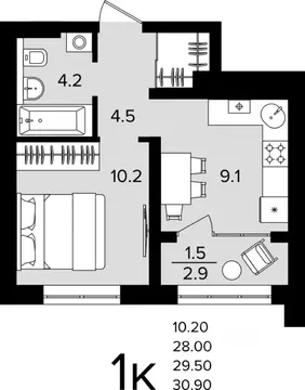 1-к кв. Калининградская область, Гурьевский муниципальный округ, пос. ...