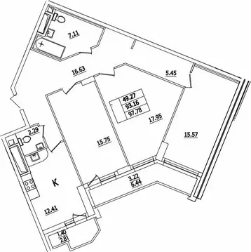 3-комнатная квартира: Санкт-Петербург, улица Кустодиева, 7к1 (97.78 м)