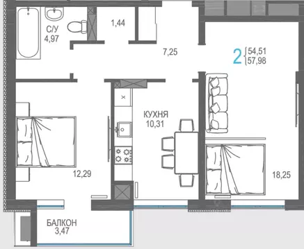 2-к кв. Крым, Симферопольский район, Гвардейское пгт ул. Курганная, ...
