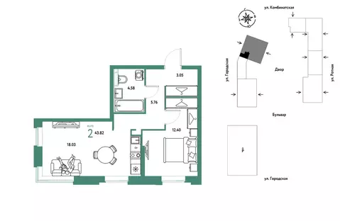 2-к кв. Свердловская область, Екатеринбург муниципальное образование, ...