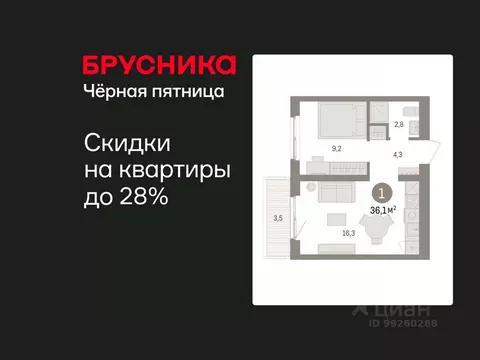 1-к кв. Свердловская область, Екатеринбург пер. Торфяной, 4 (36.1 м)