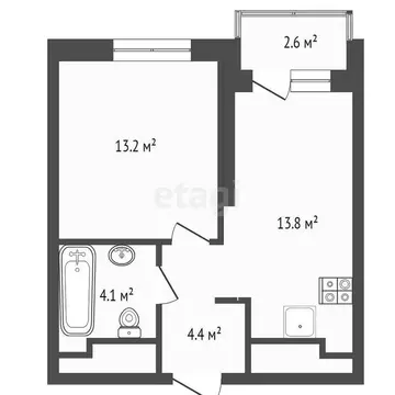 1-комнатная квартира: Тюмень, Новгородская улица, 9Б (35.8 м)
