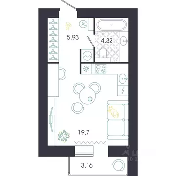 Студия Пензенская область, Пенза Колышлейская ул., 7 (31.53 м)