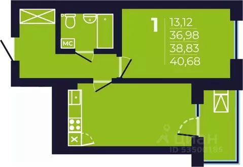 1-к кв. Башкортостан, Уфа ул. Майора Доставалова, 7 (38.7 м)