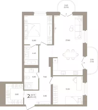 2-к кв. Башкортостан, Стерлитамак ул. Мира, 70 (84.4 м)