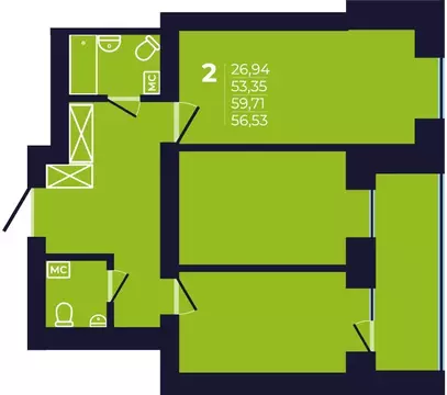 2-к кв. Башкортостан, Уфа ул. Михаила Зайцева, 6 (56.8 м)