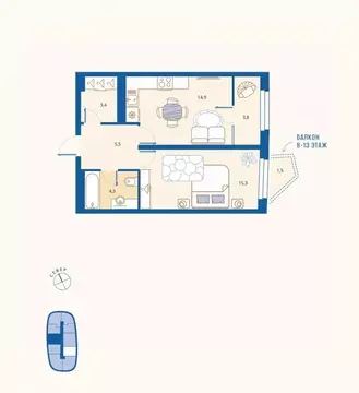 1-к кв. Пензенская область, Пенза Арбеково жилрайон, Дальнее Арбеково ...