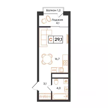 1-к кв. Тюменская область, Тюмень UNO жилой комплекс (29.1 м)
