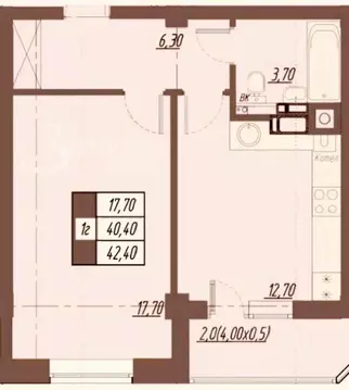1-к кв. Ставропольский край, Пятигорск ул. Пальмиро Тольятти, 45 (42.4 ...