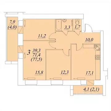 3-к кв. Вологодская область, Вологда Южный мкр,  (77.5 м)
