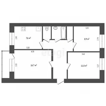 3-к кв. Ярославская область, Рыбинск наб. Космонавтов, 29 (57.9 м)