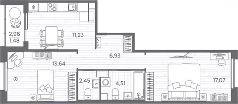 2-к кв. Санкт-Петербург Плюс Пулковский жилой комплекс (57.31 м)