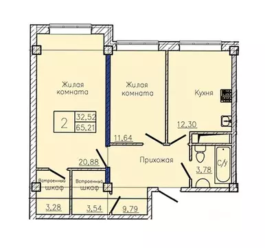 2-к кв. Ставропольский край, Пятигорск  (65.21 м)