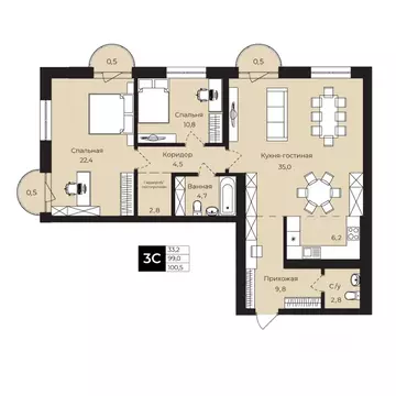 2-к кв. Башкортостан, Уфа ул. Ленина, 192 (100.5 м)