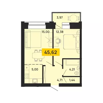 2-комнатная квартира: Архангельск, Карпогорская улица, 12к3 (45.62 м)