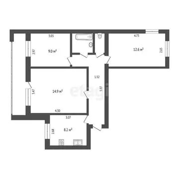 3-комнатная квартира: Тюмень, улица Максима Горького, 23А (59.2 м)