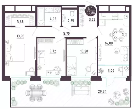 3-к кв. Тульская область, Тула ул. Купцов Гречихиных (99.88 м)