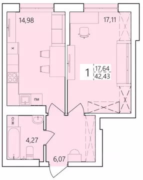 1-к кв. Башкортостан, Уфа ул. Пожарского, 237 (42.43 м)