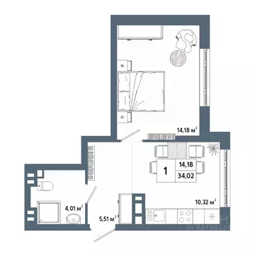 1-к кв. Башкортостан, Уфа 42-й кв-л,  (34.09 м)