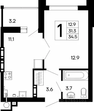 1-к кв. Крым, Феодосия Утесов жилой комплекс (34.5 м)