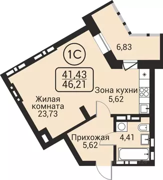 1-к кв. Новосибирская область, Новосибирск Пегас жилой комплекс (41.43 ...