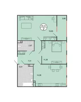2-к кв. Ставропольский край, Ставрополь № 15 мкр,  (66.2 м)