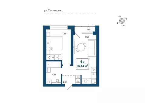 1-к кв. Тюменская область, Тюменский район, д. Дударева Родина-2 жилой ...