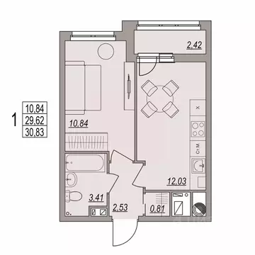 1-к кв. Волгоградская область, Волгоград ул. Дымченко, 9 (30.83 м)
