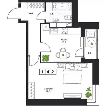 1-комнатная квартира: Пушкино, ЖК Пушкино Град (41 м)