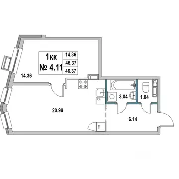 1-к кв. Ленинградская область, Выборг ул. 2-я Южная, 4 (46.37 м)
