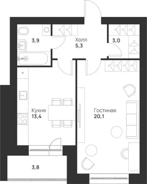 1-комнатная квартира: Тула, улица Героев России, 2 (49.5 м)